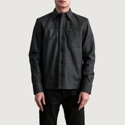 
Scout Tumbled أسود Leather Shirt رجالي - عرض جانبي يوضح قَصّة الأكمام المريحة