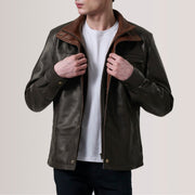 
Sean بني Leather Classic جاكيت جلد رجالي For Men in Brown Sheepskin Leather - عرض أمامي وقَصّة مفصلة أنيقة | شراء أونلاين عبر المتجر الرسمي