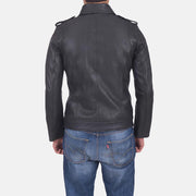 Sergeant أسود جاكيت جلد رجالي - Lateral Side Profile View Showing Sleeve Cut &amp; Athletic Taper Fit