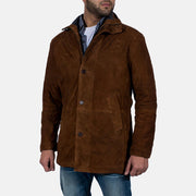 Men's Sheriff بني جاكيت شمواه طبيعي رجالي - Lateral Side Profile View Showing Sleeve Cut &amp; Athletic Taper Fit
