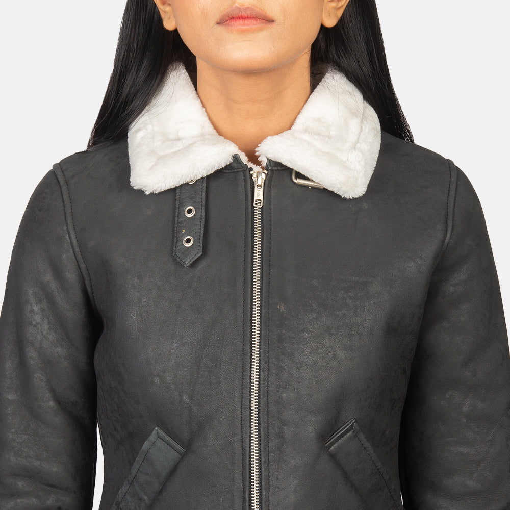 Sherilyn B-3 أسود جاكيت بومبر جلد نسائي – alternate product view 6
