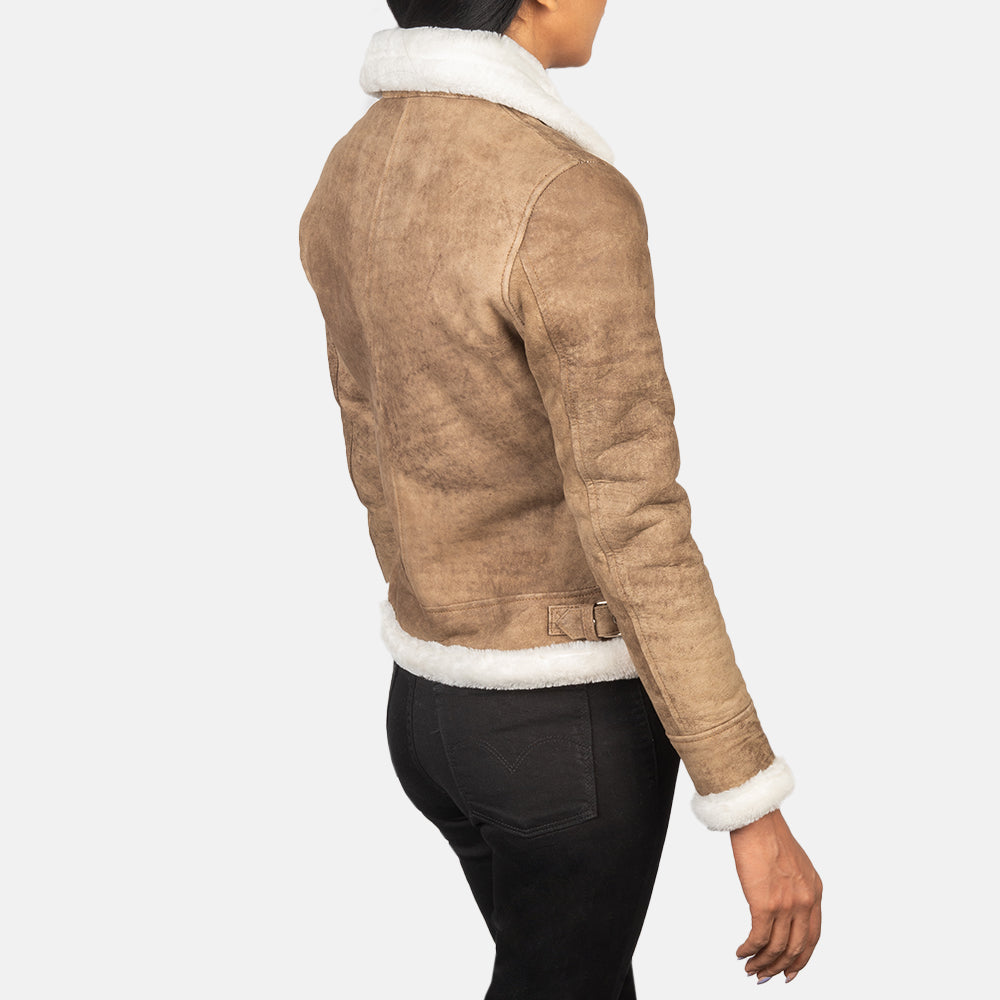 Sherilyn B-3 أسود جاكيت بومبر جلد نسائي – alternate product view 5
