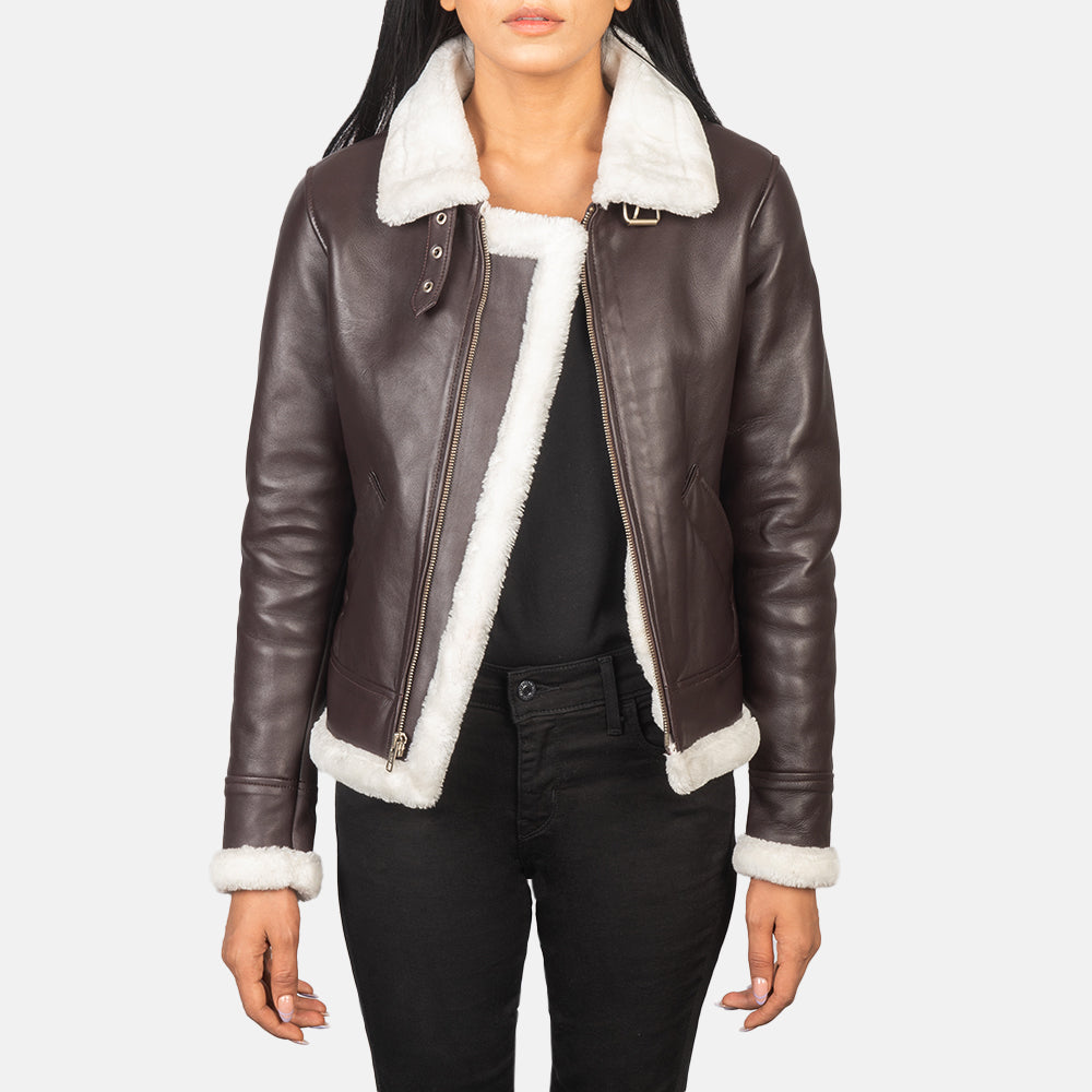 Sherilyn B-3 أسود جاكيت بومبر جلد نسائي – alternate product view 1