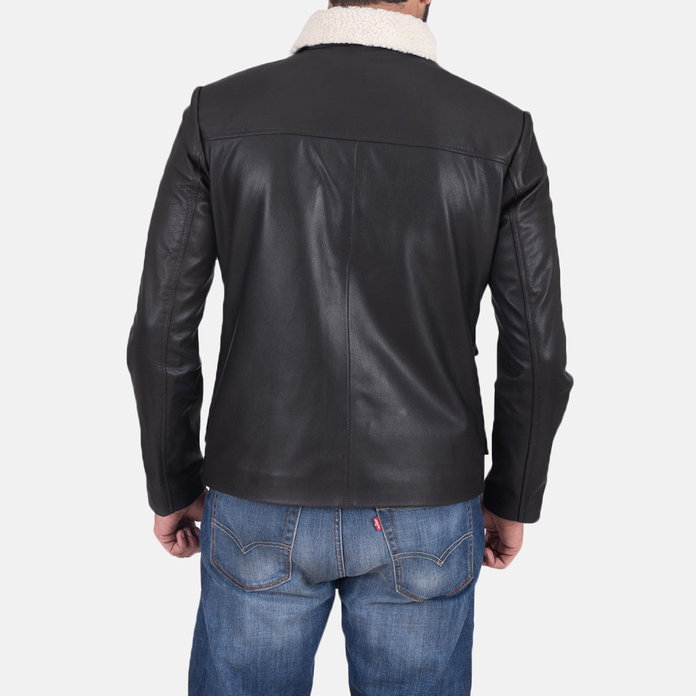 Men's Snow Cole أسود جاكيت جلد رجالي - Lateral Side Profile View Showing Sleeve Cut &amp; Athletic Taper Fit
