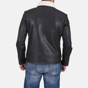 Men's Snow Cole أسود جاكيت جلد رجالي - Lateral Side Profile View Showing Sleeve Cut &amp; Athletic Taper Fit