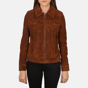 
Brown Goatskin suede Jacket - عرض خلفي يوضح تفصيل الأكتاف المتقن والحاشية النظيفة