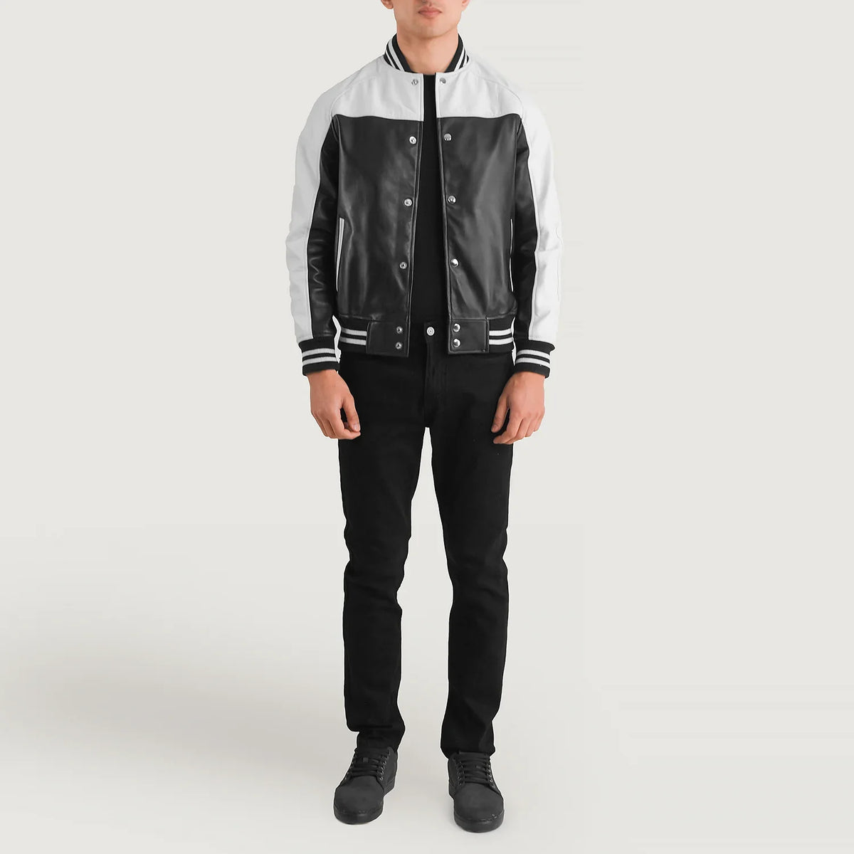 
Terrance أسود Varsity جاكيت جلد رجالي – alternate product view 3