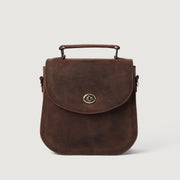 
The Sandra Vintage Distressed Brown Leather Saddle Bag For Women - عرض جانبي يوضح عمق الحقيبة وسعة التخزين