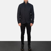 Men's Thomas أسود Wool جاكيت جلد رجالي - Lateral Side Profile View Showing Sleeve Cut &amp; Athletic Taper Fit