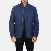 Men's Thomas أزرق Wool جاكيت جلد رجالي in Navy Blue Synthetic Wool - Front Profile View &amp; Tailored Silhouette | Buy Online