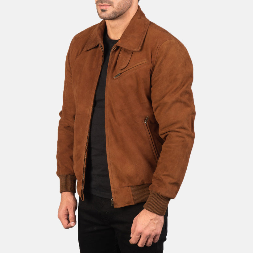 Tomchi بيج تان Suede جاكيت جلد رجالي