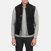 Men's Tony أسود Suede Vest رجالي in Black Goatskin Suede - Front Profile View &amp; Tailored Silhouette | Buy Online