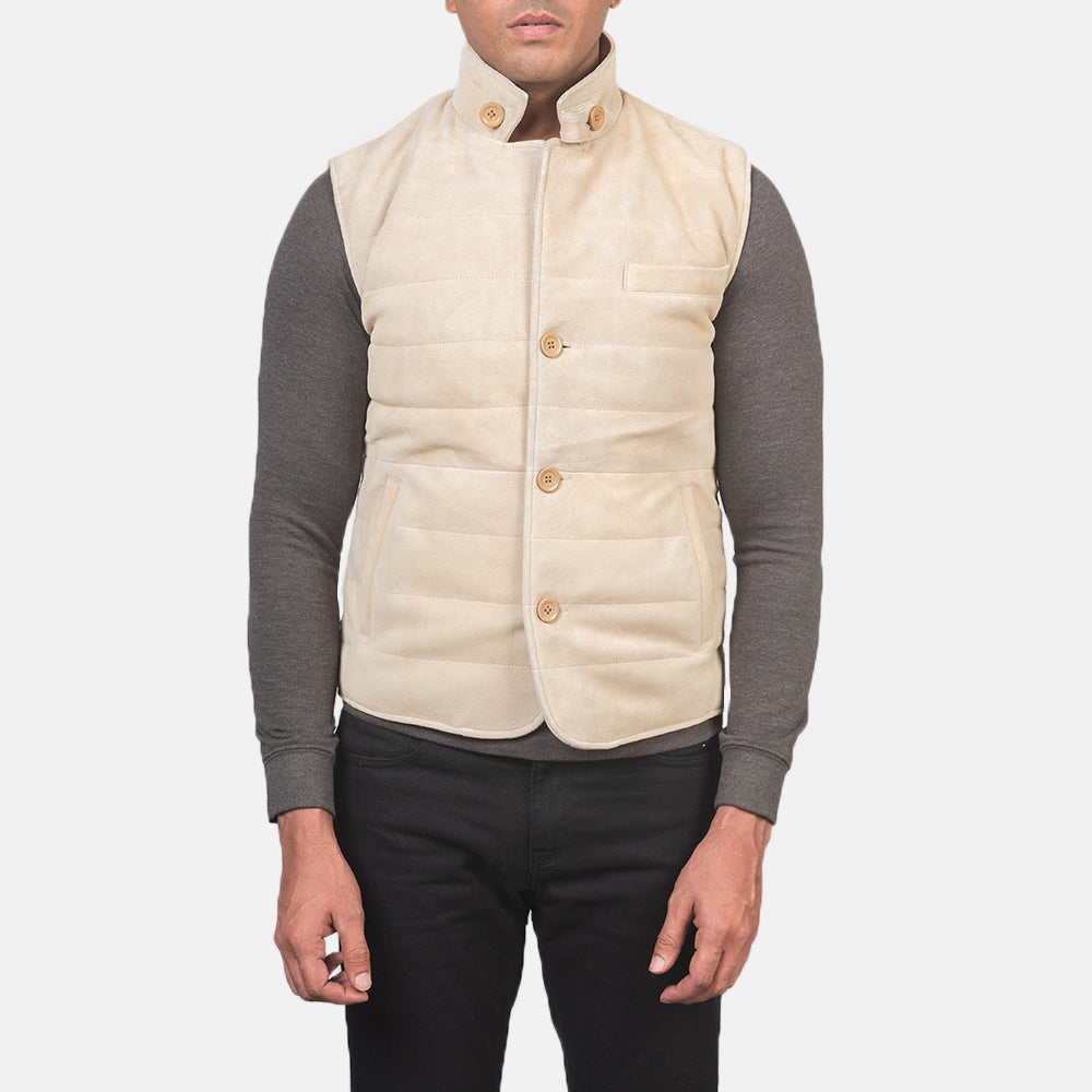 
تفاصيل مقربة of Notch with removable throat latch & Button Hardware on Tony Off-White Suede Vest رجالي رجالي