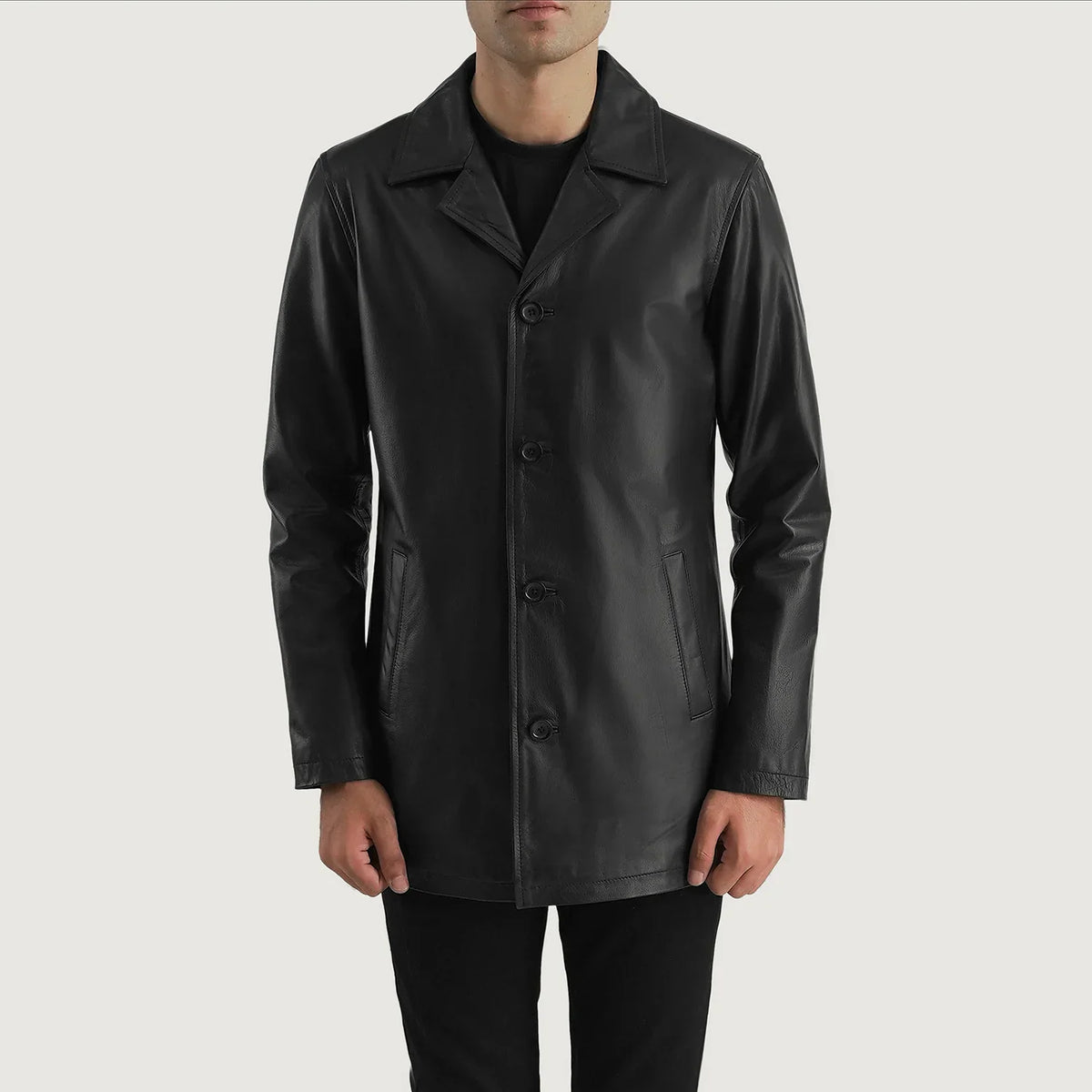 
Urban Slate أسود معطف جلد فاخر رجالي in Black Cowhide (Lt-071) Leather - عرض أمامي وقَصّة مفصلة أنيقة | شراء أونلاين عبر المتجر الرسمي