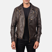 Zipper &amp; Hem Craftsmanship Construction Detail on Men's Vincent Black Leather Biker Jacket