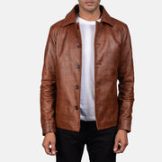 Waffle بني جاكيت جلد رجالي in Distressed Brown Sheepskin Burnishing - Front Profile View &amp; Tailored Silhouette | Buy Online