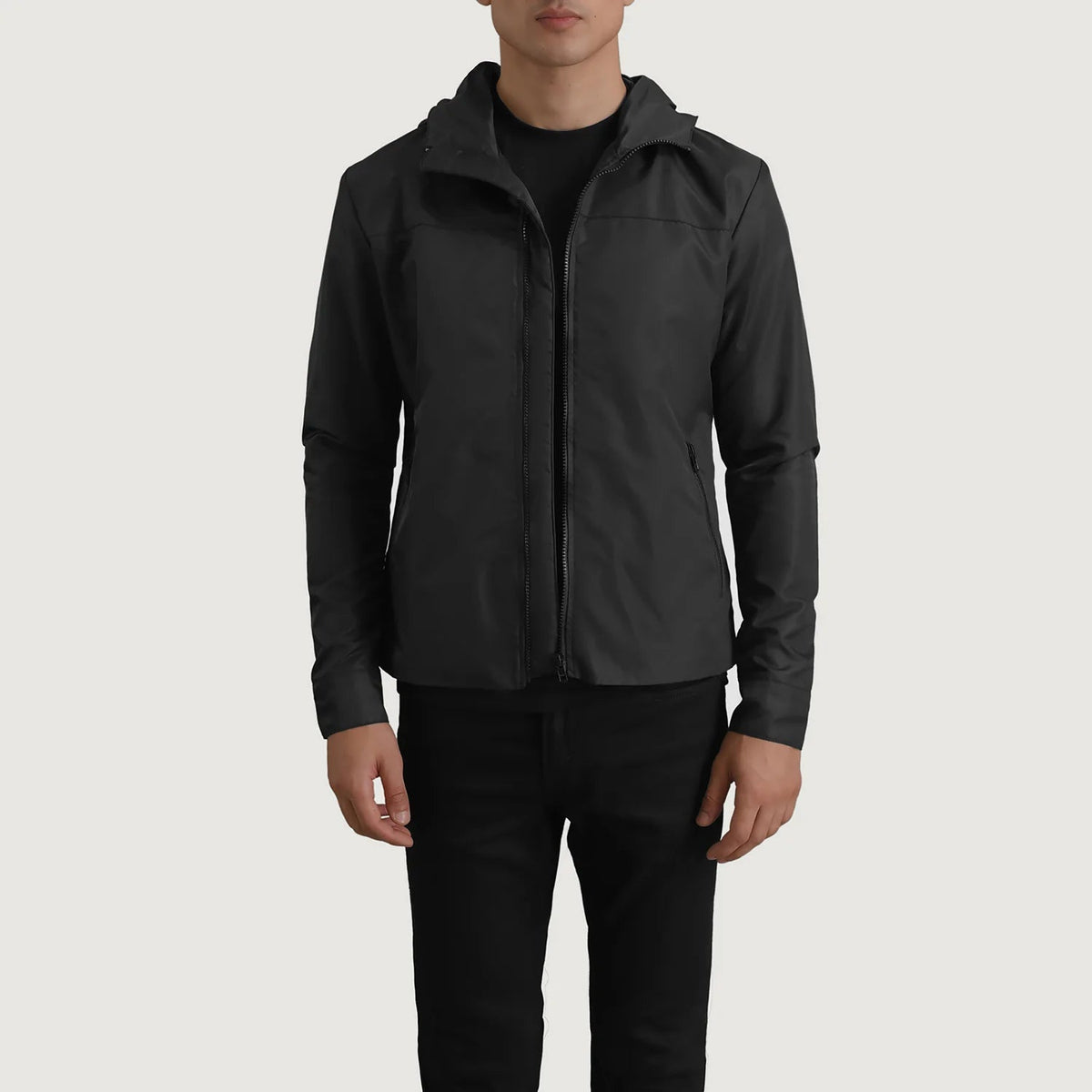 
Wesley أسود Hooded Windbreaker جاكيت جلد رجالي جلد بقر طبيعي أسود فاخر - عرض أمامي وقَصّة مفصلة أنيقة | شراء أونلاين عبر المتجر الرسمي