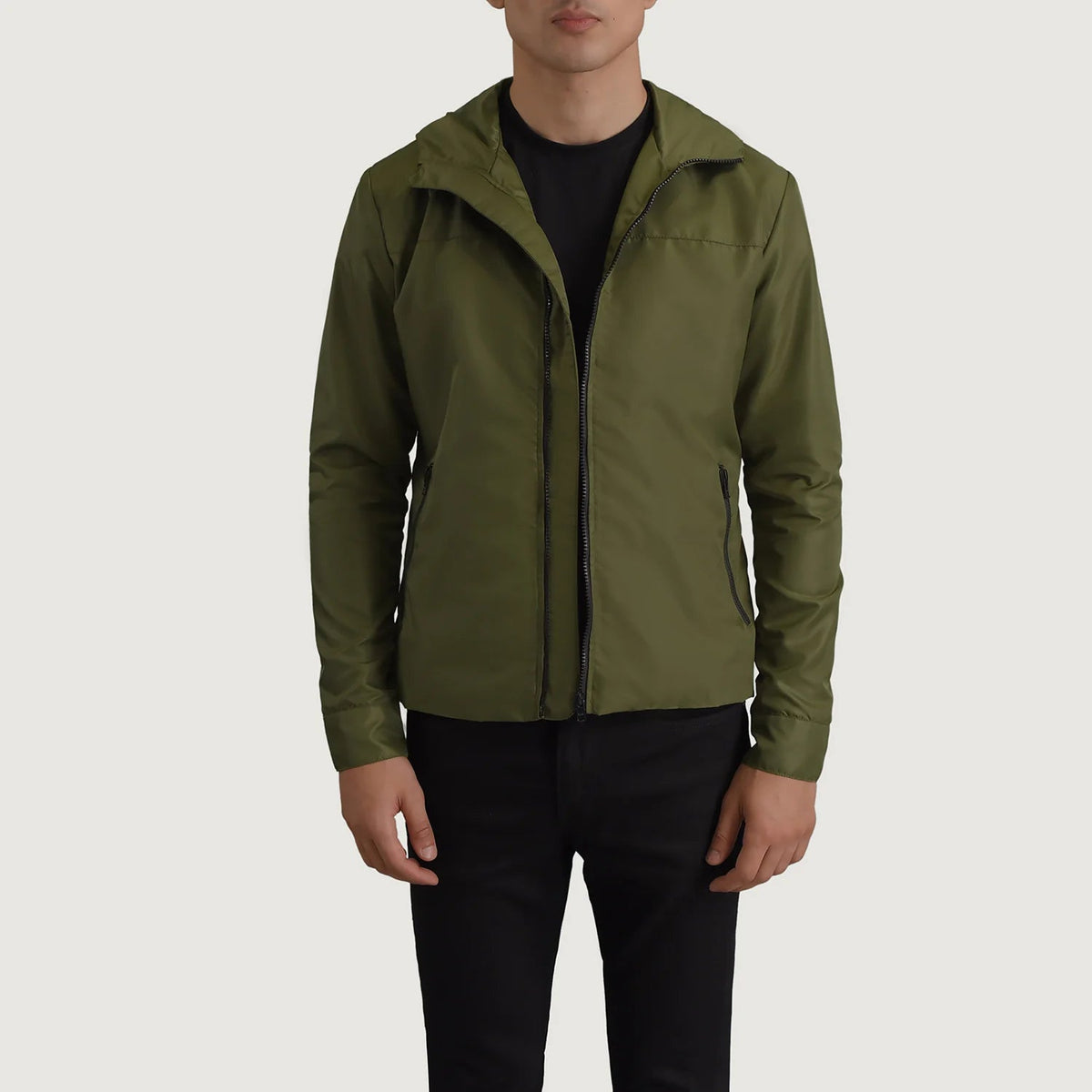 
Wesley أخضر Hooded Windbreaker جاكيت جلد رجالي in Green Full-Grain Leather - عرض أمامي وقَصّة مفصلة أنيقة | شراء أونلاين عبر المتجر الرسمي