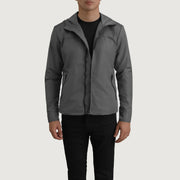 
Wesley Grey Hooded Windbreaker جاكيت جلد رجالي in Grey Full-Grain Leather - عرض أمامي وقَصّة مفصلة أنيقة | شراء أونلاين عبر المتجر الرسمي