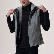 Tailored Rib Cuffs & Hem Craftsmanship Construction Detail on Zane Grey Suede Vest For Men